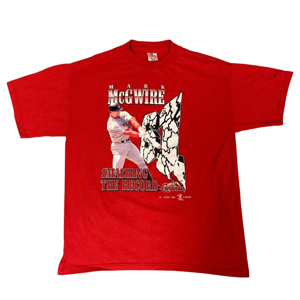 Vintage 1998 Mark McGwire St Louis Cardinals Smashing The Record T-Shirt Red L